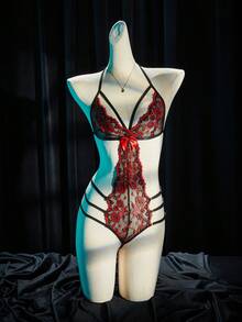 SpicyHot 情人节女士性感双色蕾丝吊带连体裤 - 彩色 - 查看 6