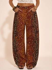 SHEIN BAE 女士休闲宽松牛仔裤，带口袋 - 中等水洗藍 - 查看 1