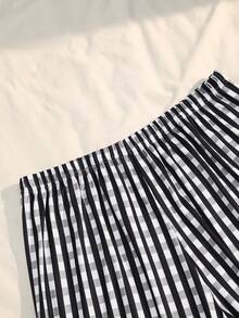 Manfinity Underwear&Sleepwear Basics Plus Size Blue Plaid Crew Neck Long Sleeve Pajama Set - Grey - View 8