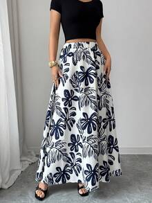 Selianne 女士优雅印花高腰A字裙，适合春夏度假穿着 - 彩色 - 查看 4