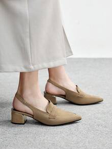 CUCCOO BIZCHIC Women's Backstrap Mule Slip-On Shoes, Buckle Design, Commuting High Heels - Camel - View 3