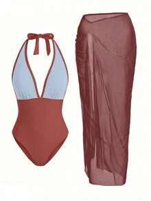 Swim Oasis Bộ đồ bơi liền thân cao cấp Sunner Vacation Elegant Romantic Starfish Decor - Rỉ Nâu - Xem 2