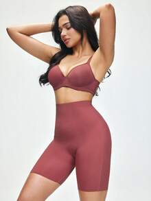 SHAPORA Prenda moldeadora de cintura alta de unicolor sin costuras para mujer - Café integral - Ver 7