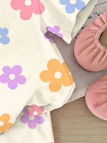 SHEIN LMoss Kids 2pcs Baby Girls Casual Floral Print T-Shirt And Shorts Set, Comfortable For Everyday Wear, Suitable For Summer - Multicolor - View 4