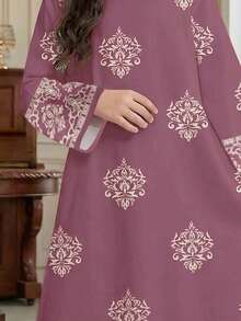SHEIN Màu tím khoai môn dịu nhẹ, họa tiết hoa vàng truyền thống trang nhã, thanh lịch, phù hợp cho bé gái tuổi teen, kiểu dáng tối giản, thích hợp mặc hàng ngày vào mùa xuân/hè, dự lễ hội, đi chơi. Đầm dài tay kiểu Ả Rập trang nhã, thanh lịch, áo Abaya cầu nguyện, thoải mái dễ chịu, trang phục thường ngày, phong cách nghỉ dưỡng, áo Kaftan kín đáo, áo Jalabiya cho trẻ em. - Nhiều màu - Xem 6
