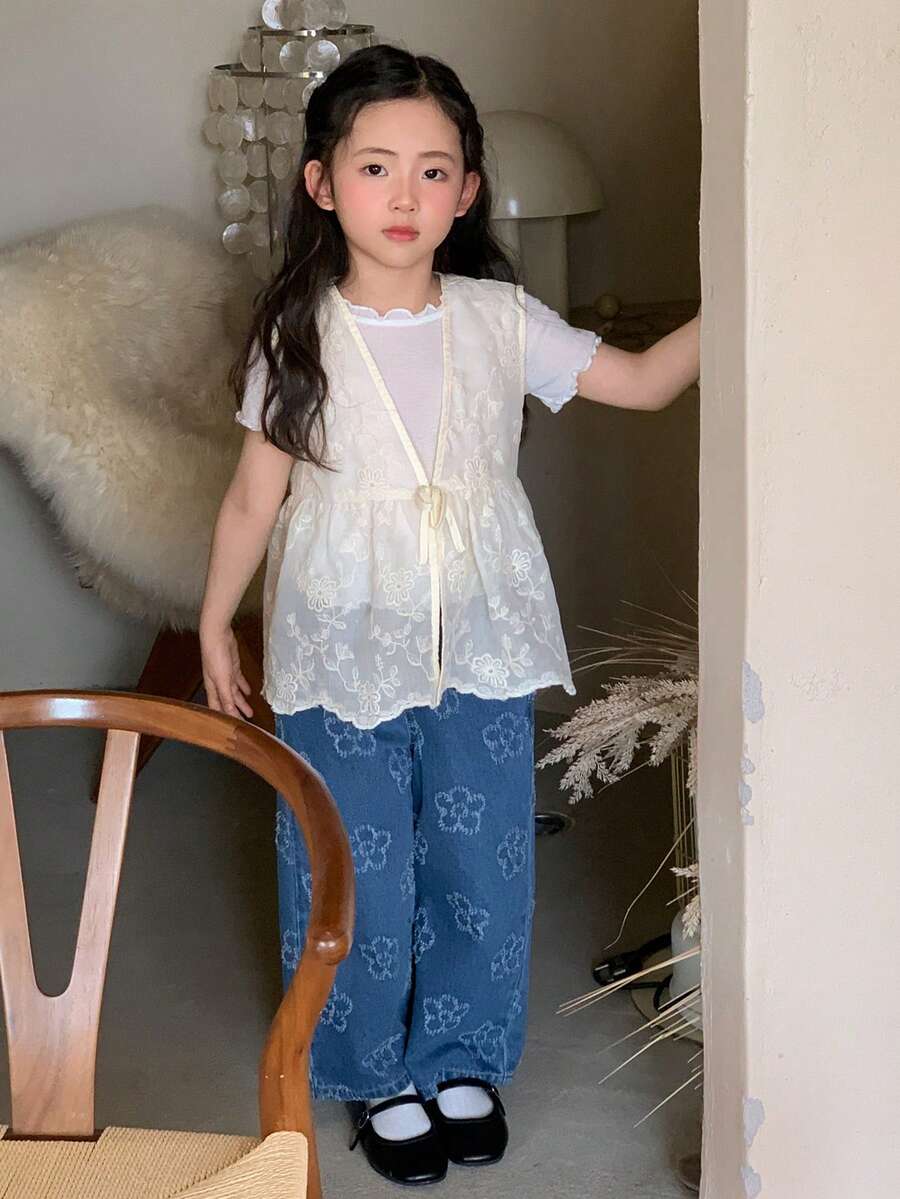 Dazy Kids Girls (Toddler) Sleeveless Open Front Cardigan Jacket - Apricot - View 1