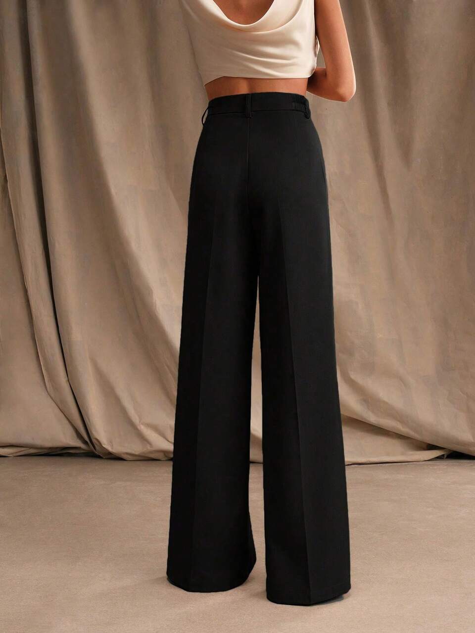 Anewsta Pantalones de traje plisados de diseño elegante y de moda, con bolsillos, pierna recta, para personas altas