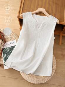 GlowEve Women's V-Neck Embroidered Sleeveless White Blouse - White - View 1