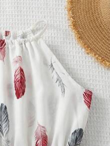 SHEIN SLAYR KIDS 女童碎花露背无袖休闲连体衣，度假风，时尚法式优雅，返校季 - 白色 - 查看 7