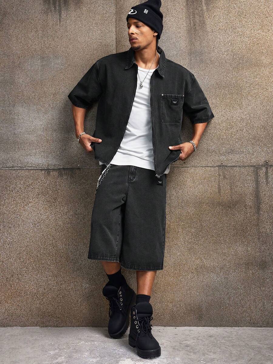 AXEPEAK Men's Washed Shirt Set, Fashion Top And Pants - Blue - View 1