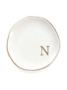 Nitials Ring Dish Jewelry Tray With Personalized A-Z Monogrammed Gifts Wedding Engagement For Women Friends Sister,Ceramic White - Multicolor - View 22