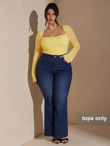 SHEIN BAE 大码女士优雅茄紫色长袖连体衣，秋冬季 - 黃色 - 查看 3