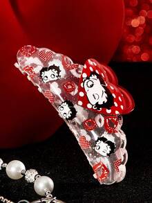 Betty Boop x SHEIN 透明亚克力爱心图案发夹，礼物，发卡，发夹，发抓夹，发爪夹，礼品创意，派对，节日，情人节 - 彩色 - 查看 2