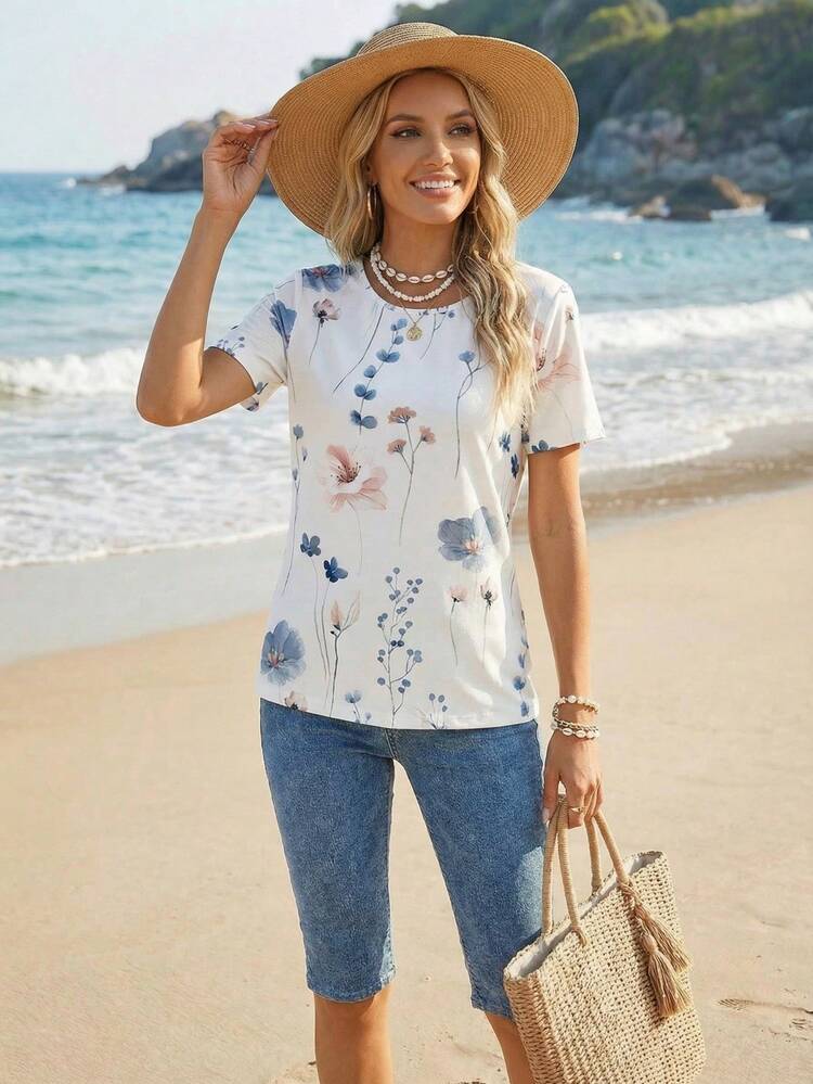 2pcs Women Casual Simple Summer Set Suitable For Going Out,Vacation