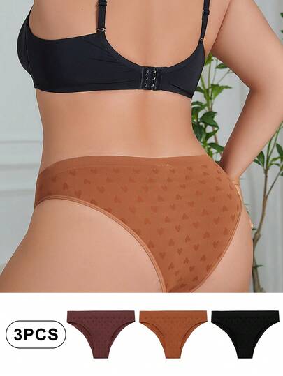  NudeFit 3pcs Women's Plus Size Seamless Solid Color Low-Waist Briefs
