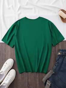 EMERY ROSE 女士休闲运动卫衣，圣帕特里克节亮片三叶草T恤，心形图案，短袖圆领T恤，适合春夏穿着 - 綠色 - 查看 2