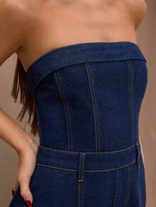 SHEIN BAE Women's Loose Fit Strapless Wide Leg Casual Denim Jumpsuit,Commuting Jumpsuits, Summer Denim Jumpsuits, Work Denim Jumpsuits, Casual Jumpsuits,Casual Outfit For Women,Raw Denim Jumpsuit,Summer Outfits For Women,Spring Clothes Women ,Elegant Jumpsuit For Women,Holiday Outfits For Women - Dark Wash - View 6