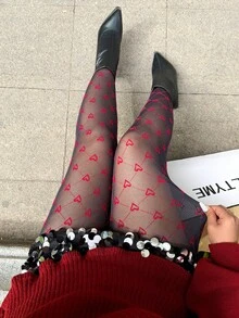 GalTyme Quần legging lưới họa tiết trái tim dành cho nữ cỡ lớn, thời trang và gợi cảm. - màu đen - Xem 3