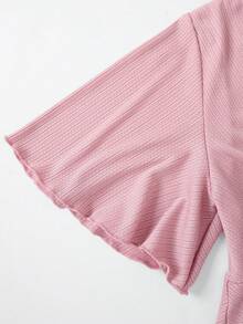 SHEIN PETITE 小码女式交叉领收腰A字蝙蝠袖休闲T恤 - 粉色 - 查看 5