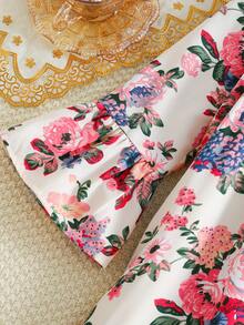 SHEIN 少女碎花立领休闲连衣裙 - 藍色 - 查看 5