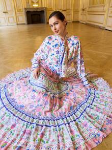 LOTSLUV 女士印度风情印花雪纺半透明长袖系带上衣 - 彩色 - 查看 3