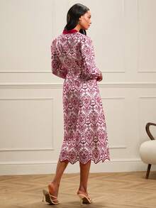 Lilora Women's Elegant Eyelet Embroidery V-Neck Lantern Sleeve Dress - Multicolor - View 2