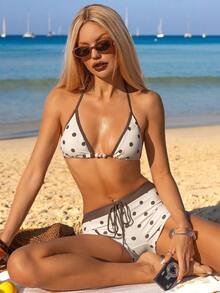 Swim Mod Women's Beige Printed 2 Pieces Swimsuit Set, Vacation Style Beach Party Bestselling Sexy Bikini With Briefs - Multicolor - View 5