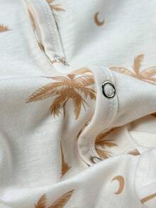 SHEIN 新生女宝宝可爱休闲卡通图案针织连体衣 - 米色 - 查看 5