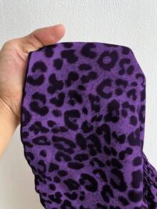 Elenzga Plus Size Casual Leopard Print V-Neck Short Sleeve Ruffle Hem Blouse - Purple - View 7