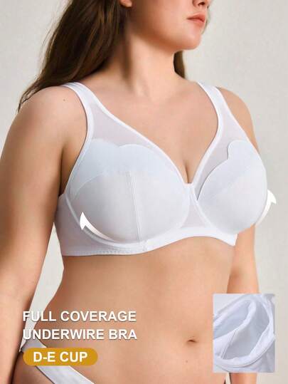 Ocili 1pc Women's Solid Color Mesh Patchwork Ruffled Cup Edge Underwire Bra Without Lining