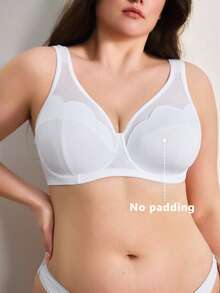 EasyFave 1pc Women's Solid Color Mesh Patchwork Ruffled Cup Edge Underwire Bra Without Lining - White - View 5