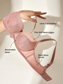 LUVLETTE Underwire Lightly Lined Brown Mesh Lace Push-Up Support Sheer Minimizer  Lingerie Bra - Brown - View 10