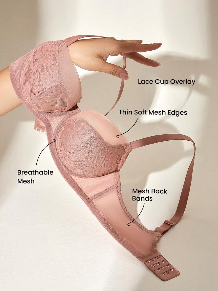Lightly Lined Mesh Lace Support Bra