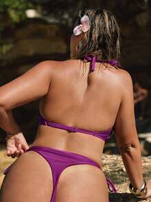 SHEIN BAE Plus Size Solid Color Swimwear Set Beach Outfits For Women - Purple - View 2