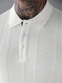 Manfinity CasualCool Men's Textured Short Sleeve Casual Commuter Polo Shirt - White - View 4