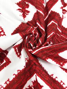 Elenzga 女士优雅时尚通勤休闲舒适迷人复古简约高端浪漫假日长袖V领收腰A字鱼尾下摆印花连衣裙，适合情人节 - 紅色 - 查看 7