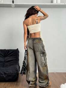 Coolane 女士春夏Y2K图案撞色蕾丝运动筒裙荷叶边迷你裙 - 杏色 - 查看 5