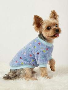 PETSIN 1件蓝色波点宠物卫衣，加厚柔软保暖圆领，适合狗狗，秋冬季穿着 - 彩色 - 查看 3