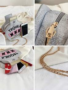 Joivida Laser Sequin Wine Bottle Shaped Shoulder Bag For Women Creative Reflective Personalized Embroidered Letter Crossbody Bag For Daily Commute Shopping Dating Party Photo Taking Fashion Handbag - multicolor - View 6