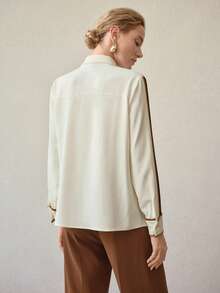 MOTF PREMIUM CONTRAST PIPING LONG SLEEVE SHIRT - Beige - View 3