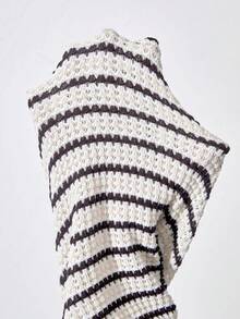 Sparklyn 少女夏季休闲度假条纹前扭结连衣裙 - 黑與白 - 查看 7