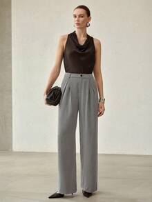 MOTF PREMIUM 女士优雅时尚褶裥裤 - 黑與白 - 查看 6