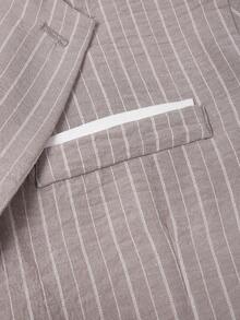 Manfinity Mode 男士灰白条纹纹理西装外套，春夏款 - 灰色 - 查看 6