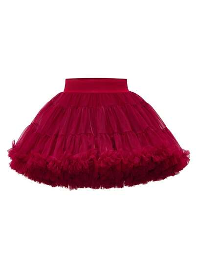 Falda de tul roja elegante para niña, adecuada para primavera, verano y otoño, apropiada para salidas, fiestas y eventos, se puede combinar con camisetas o blusas, dando un toque apasionado y elegante