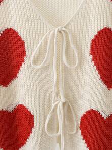SHEIN Franclia 早春新款浪漫情人节可爱爱心图案休闲V领系带女士针织背心 - 彩色 - 查看 4