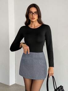 SHEIN Tall 2024 Autumn/Winter New Style Gris Tweed Mini Skirt, Women Style Skirt - Grey - View 3