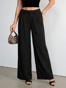 SHEIN Tall 女士商务休闲裤 女士西式服装 女士阔腿裤 女士办公室服装 宽松裤 专业女士服装 办公室着装 灰色 - 黑色 - 查看 4