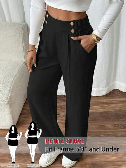 SHEIN PETITE CURVE Plus Size New Plus Size Women's Petite Girls Double Buckle Straight Leg Elegant Commuter Pants Withe Pocket Wide Leg Elegant Pants Straight Leg Elegant Commuter Pants,High-Waisted Makes You Look Slimmer And Your Legs Longer, Suitable For Petite Women.High-Waisted Makes You Look Slimmer And Your Legs Longer, Suitable For Petite Women.Suitable For All Seasons And Occasion,Suitable For Petite Girls& Women, Summer Pants Summer Summer Pants Summer Outfits Summer Holiday Outfits Long Summer Pants For Women Spring Outfit ,Wide-Leg Pants,Office Pants,Pants,Elegant Pants,Casual Pants, High-Waisted Slimming Wide-Leg Pants For Summer,Elegant Women's Ceremony Pants ,Elegant Pants For Party,Elegant Pants For Ladies,Elegant Long Pants, Vacation Outfits Women,Holiday Outfits For Women,Summer Holiday Outfits,Summer Vacation Outfits,Casual Pants For Women ,Casual Pants For Women