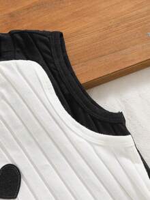 Emery Rose Kids Young Girl Heart Embroidery Ribbed Casual Round Neck Tank Top - Multicolor - View 6