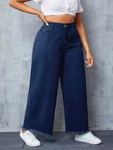 SHEIN SXY Plus Size Casual Washed High Waist Wide Leg Jeans - Dark Wash - View 5